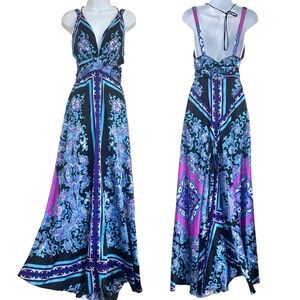 Louisa Villani Vtg Y2K Satin Paisley Maxi Dress Size S